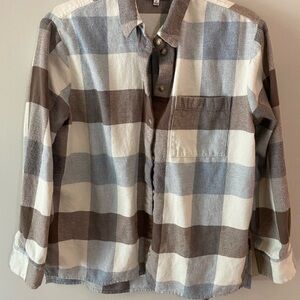 Madewell Plaid Button-Up super soft Shirt in Cream, Gray & Brown